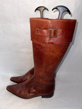 WOMEN'S BROWN LEATHER SIDE ZIP KNEE HIGH BOOTS UK SIZE 6 EUR 39 BT001