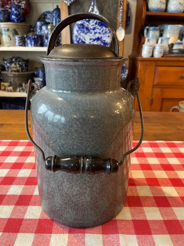 Antique gray graniteware milk - antique,