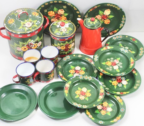 1950s hand painted enamelware - painted,