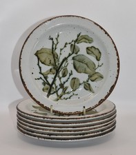 Set of 7 Midwinter Stonehenge Green Leaves Side Plates 18cm Diameter - 1970s