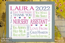 Personalised Nursery Assistant Thank you Print Gift Leaving Present Canvas