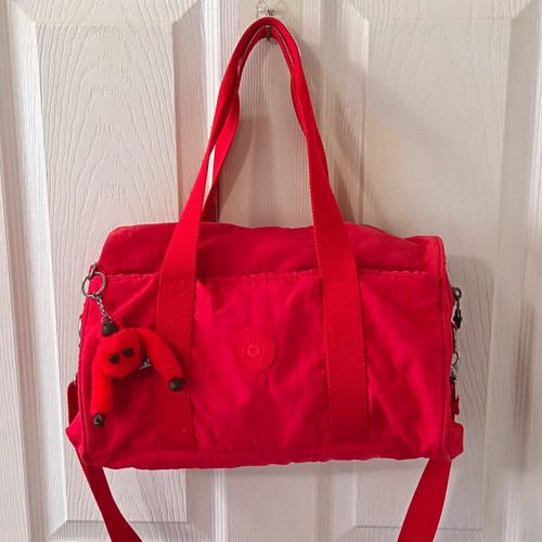 Kipling red nylon duffle - red,
