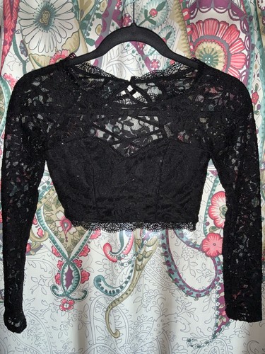 Whimsigoth black lace croptop - whimsigoth,