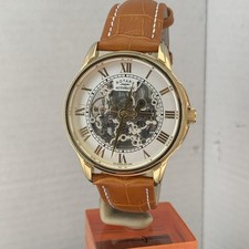 Rotary Men's Automatic Skeleton Mechanical Brown Leather Strap Watch GS03862/01