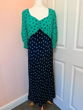 Love & Roses Navy and Teal Heart Print Maxi Dress Size 14