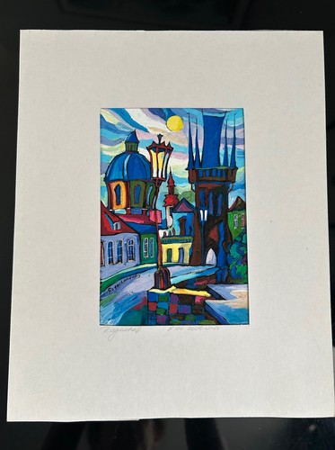 Prague hand painted mounted - prague,