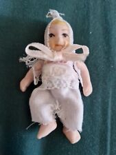 vintage  small  scale -Bisque/porcelain jointed doll In Outfit 2.5 Inch