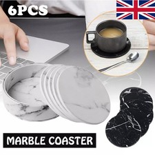 6x Coasters for Drinks with Holder Marble texture Round Cup Mat Pad Set UK