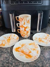 Sirram Vintage Orange Marble Picnic Cups Saucers Bakelite Deco 50’s 60’s