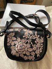 RJRC John Rocha leather handbag embroidered flap suede front long strap REDUCED