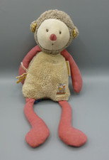 Moulin Roty Les Papoum Monkey Soft Plush Toy Doll Brown Beige Red 12"