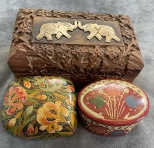 Decorative Ornate Trinkets And Wooden Box Brass Elephant Detail