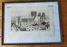 Charles A Barker Etching York Minster From City Walls