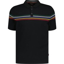 MENS BIG MERC LONDON MOD STRIPE FINE KNITTED POLO SHIRT  HICKORY - BLACK