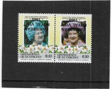 ST VINCENT GRENADINES 1985 ROYAL VISIT INVERTED OVERPRINT ON QUEEN MOTHER MNH