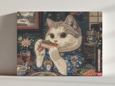 Japanese Cat Eating Sushi