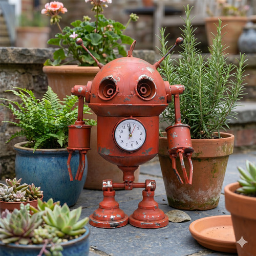 Metal robot garden ornament - robot,