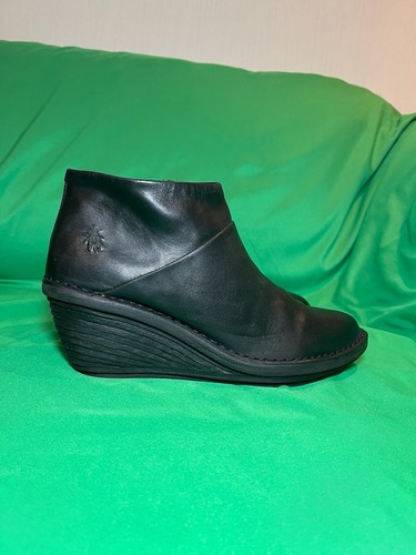 Fly london black leather - leather, wedge