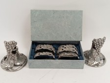 Seagull Pewter Canada Grape Design Napkin Rings and Candle Holders Set