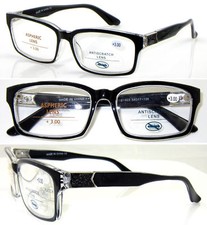 L422 Quality Stylish Reading Glasses/Big Lens/Flat Top Black Frame Metal Detail