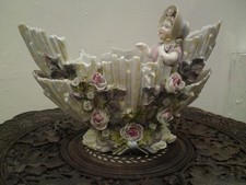 Richard Eckert & Co Volkstedt Porcelain Child in Seashell Flower Encrusted Vase