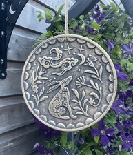 Moon Gazing Hare Terracotta Garden Wall Hanging Plaque Rabbit Ornament Decor