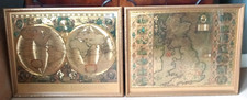 Gold Foil Framed Maps x2 Jodicus Hondius World Atlas & John Speed British Isles