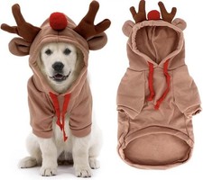 XL Dog Christmas Outfit Reindeer Hoodie Coat for Dogs and Cats, Xmas