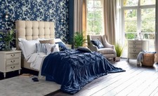 Laura Ashley Iconic Audley Midnight Blue Pintucked Velvet Bedspread 240x260 £275