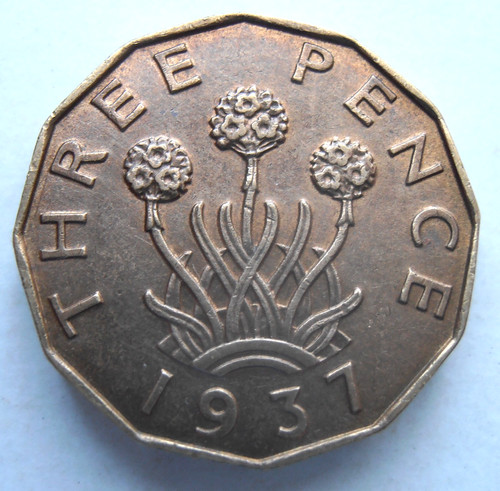 1937 brass threepence near - brass,