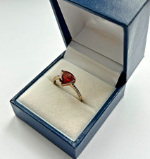 9ct Yellow Gold, Red Trillion Andesine-Labradorite and Diamond Ring