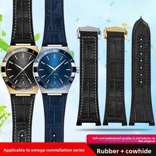 For Omega Constellation Quality Rubber Cowhide Leather Watch Straps Mens 25x14mm