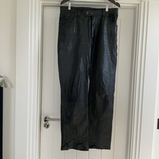 Black Leather Lined Biker Jeans 5 Pocket Size 34’’Waist Leg 32’’. USED