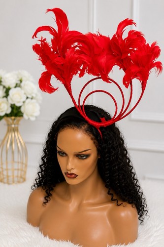 Red fascinator hat wedding - red,