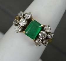 Impressive 22ct Gold Emerald and 1ct Old Cut Diamond Cluster Ring