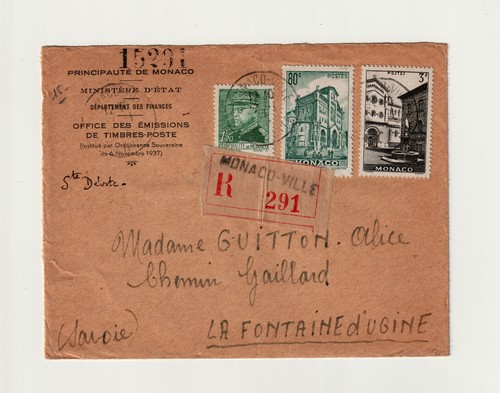Monaco 1944 registered postal - registered,