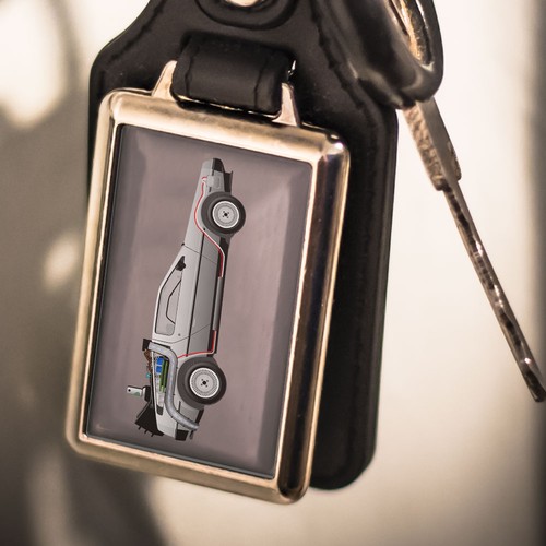 Delorean dmc keyring back - delorean,