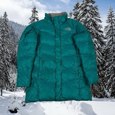 The North Face Down Puffer Jacket Coat Girls 550 Teal Blue Medium 10-12 Years