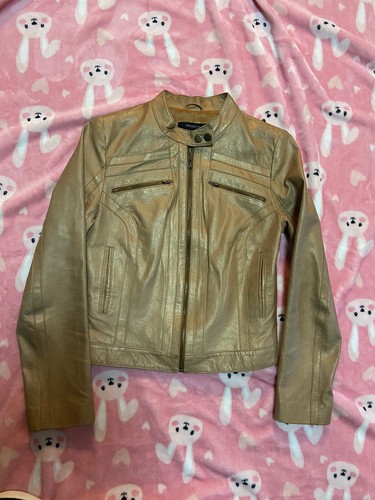 Woman leather moto jacket gold - woman,
