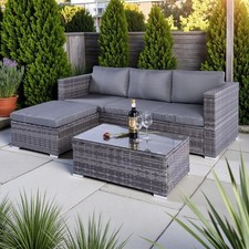 Grey Rattan Garden Corner 4 Seater Furniture Sofa Table Chair Lounge Set Patio