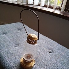 Antique - Early Ice Skaters Brass Oil Lantern vgc