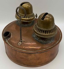 Antique Veritas Beaconlight Double Copper Oil / Paraffin Lamp British Made