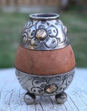 Yerba Mate Vintage Repousse Tea Gourd Cup - Alpaca 10cm Tall