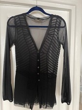 Ladies SANDWICH sheer black long sleeve top with panel detail size 12