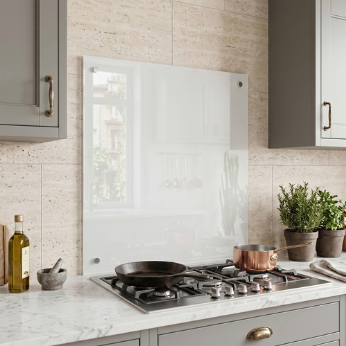 White glass kitchen splashback - white,