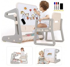 Kids Table And Chairs Sets, 3-In-1 Convertible Kids Art Easel Magnetic Tray