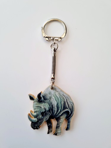 Handmade wooden keyring rhino - keyring,