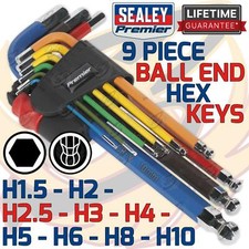 SEALEY Ball Ended Hex Key Set Long Reach Ball End Allen Keys Coloured