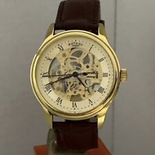 Rotary Men's Automatic Skeleton Gold Platted Brown Leather Strap WatchGS02519/09