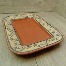 Large Terracotta Serving Dish Platter Hand Painted Made in Portugal 17 x 11.5 In